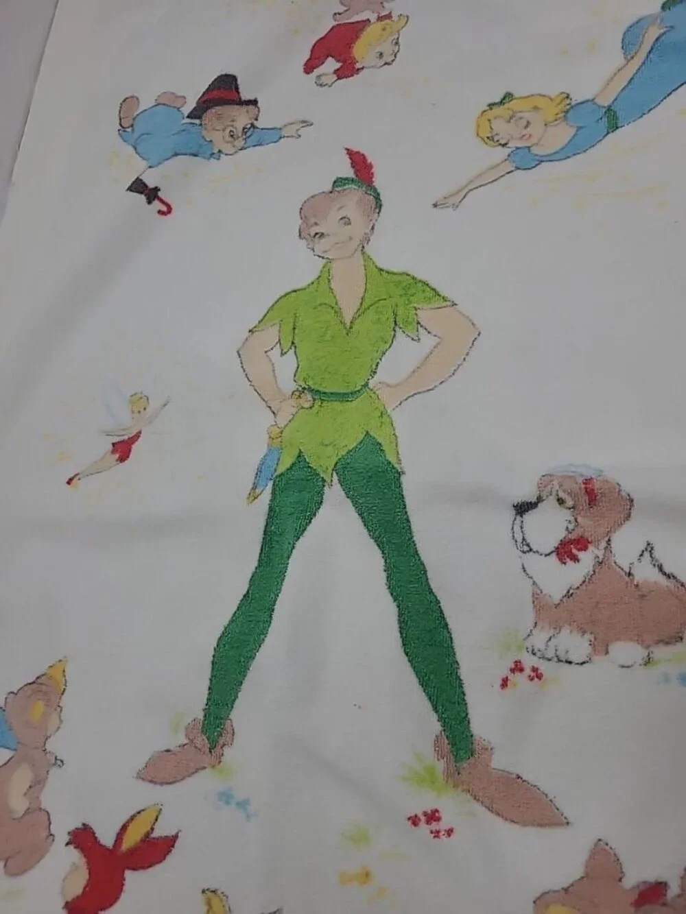 Vintage Disney Peter Pan Bath Towel Tinker Bell Wendy Lost Boys Made in USA